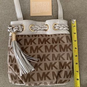 Michael Kors Brown & Cream Shoulder Bag with Leather Trim.